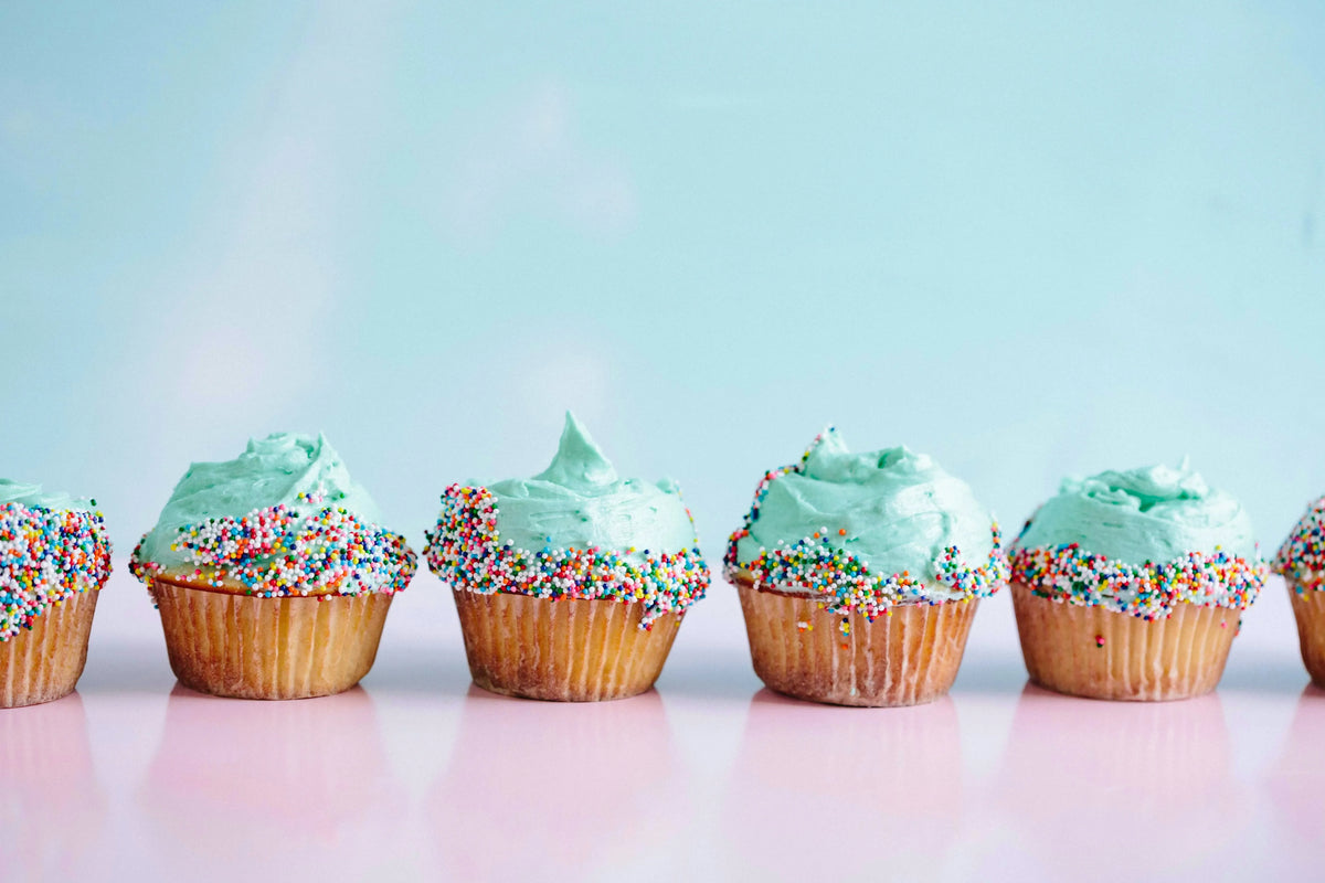 a row of cupcakes