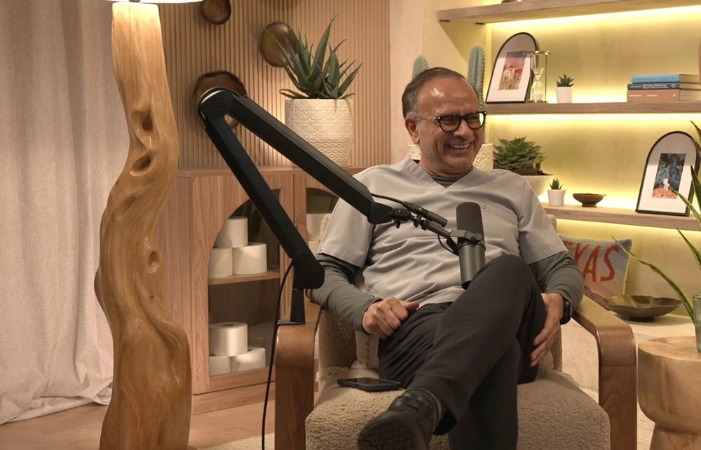 Dr. Harish Gagneja laughing in the Dying of Embarrassment studio