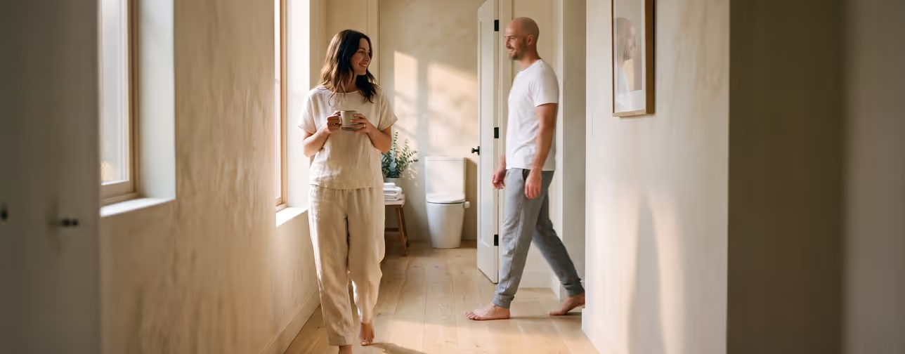 A Throne device designed for a shared household bathroom