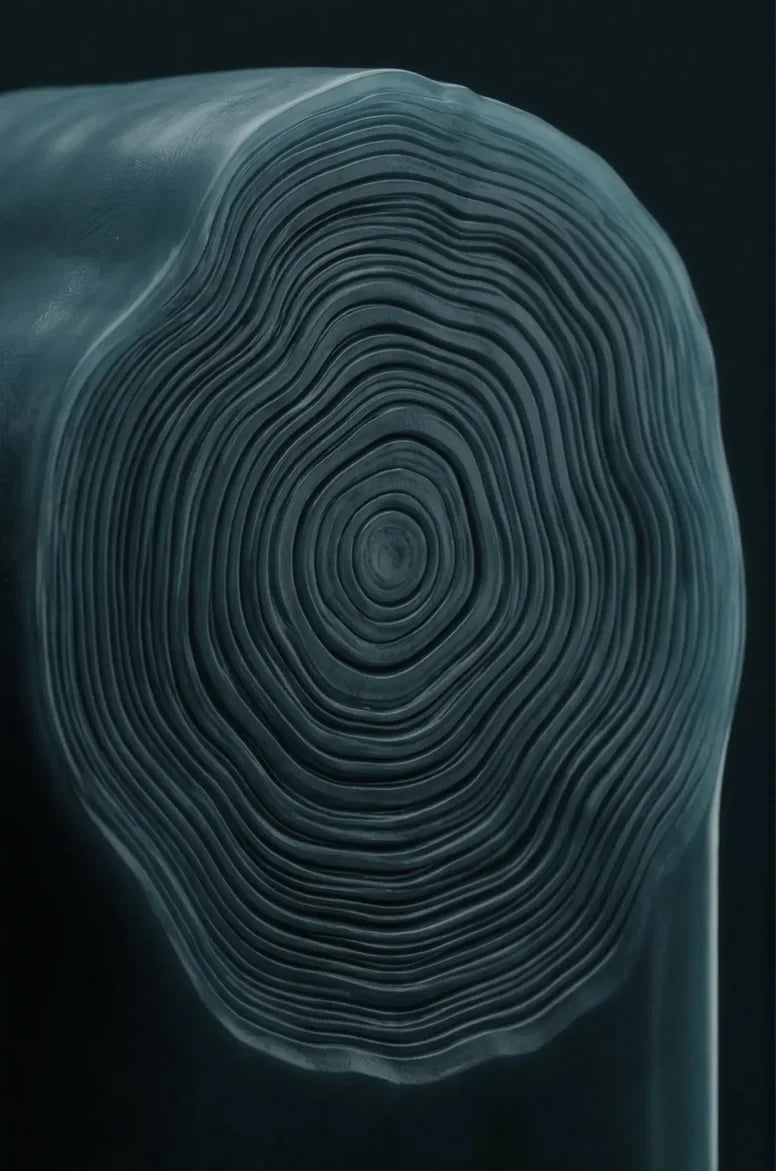 A sculpted pattern of concentric rings, like tree rings